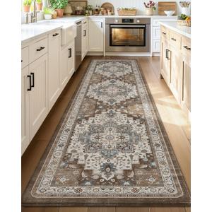 Color&Geometry Anti Fatigue Kitchen Mats for Floor 24x87, Vintage Decor, Easy Clean, Waterproof & Oil Proof, 0.4" Thick Cushioned, Non-Slip Kitchen Runner Rug for Sink, Laundry, Office, Brown