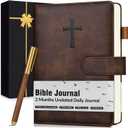 Leather Christian Bible Journal for Men, Prayer Journal for Scripture Study & Daily Devotional, Undated Church Notes Notebook, Jesus Religious Faith Gifts for Pastor, Graduation, Baptism, Brown