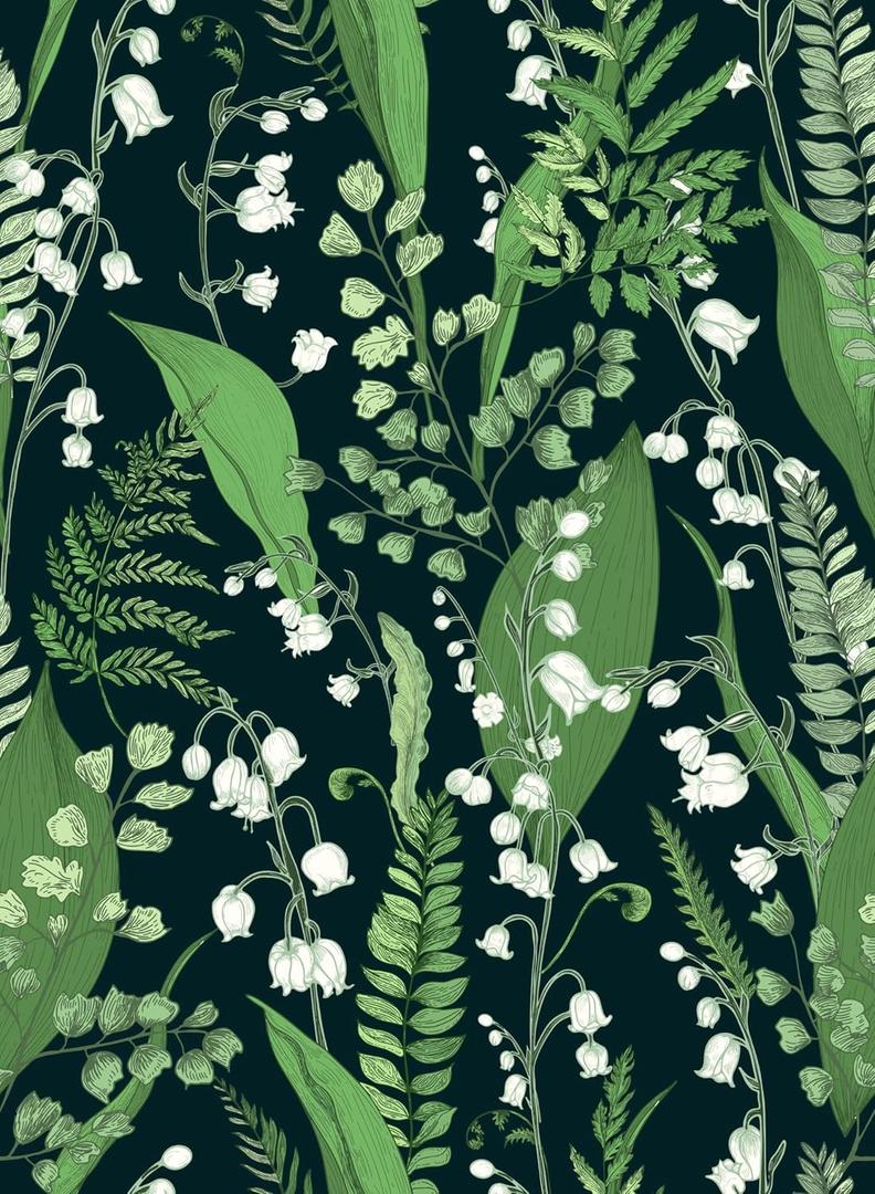 Simon&Siff Vintage Floral Wallpaper Peel and Stick Wallpaper Green Leaf Lily of The Valley Botanical Wallpaper Self Adhesive Removable Contact Paper for Renter Friendly 236" X 17.3"