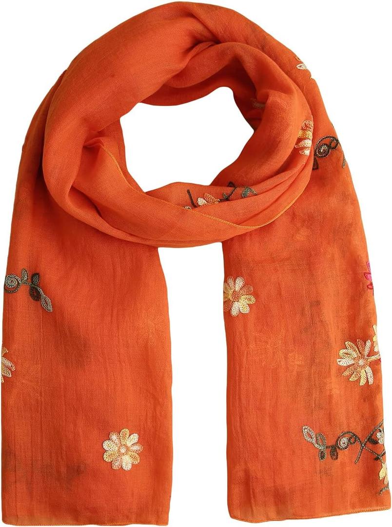 Floerns Women's Floral Embroidery Scarves Scarf Shawl Sunscreen Shawl Wrap (Orange)