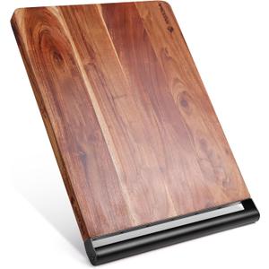 Antessa Extra Large Edge Grain Acacia Cutting Board with Metal Handle Premium Butcher Block for Kitchen Prep, Charcuterie and Serving thick Heavy-Duty Chopping Board (Large No Groove)