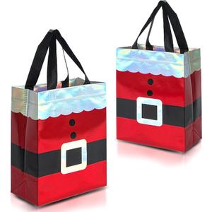 Nush Nush Christmas Gift Bags Medium Size  12 Festive Reusable Gift Bags With Holographic Santa Design - Christmas Bags, Goodie Bags, Party Favor Bags - 8 x4 x 10 Large Size