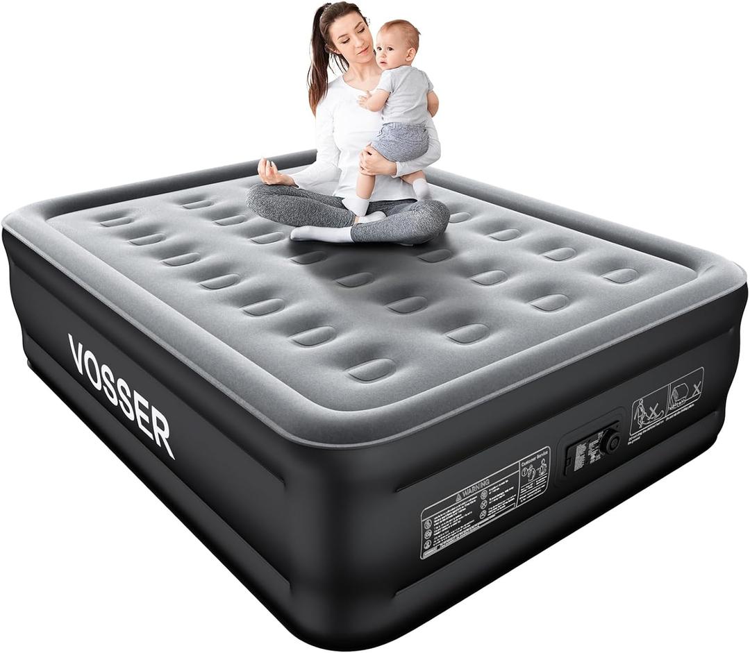 VOSSER Air Mattress Full with Built in Pump,18’’Raised Blow Up Mattress,Self Inflatable Mattress in 3 Mins,Portable Air Bed for Home,Floor&Travel,Full Size Air Mattress for Adults 660LB Max,Black