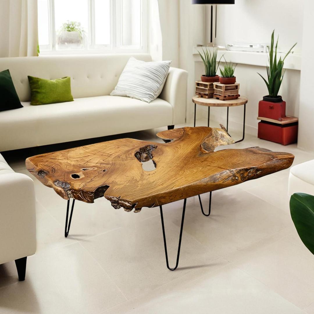 Natural Wood Coffee TableUnique Live Edge Coffee Table for Living Room (Large)