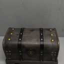 Vintage Wooden Treasure Chest Decorative Box with Lock - 12.2" x 7.1" x 7.1", Black