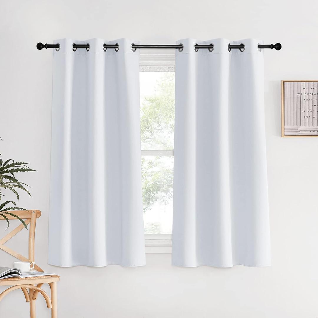 Bedroom Curtains 2 Panels Set, 34 in x 60 in (W x L), Greyish White, Easy Care Solid Thermal Insulated Silver Grommet Light Blocking Room Darkening Drapes for Bedroom/Kids Room