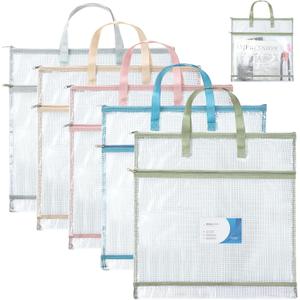 5 Pcs Sew Project Bags 16 x 16 Inch Quilting Craft Organizer Storage Bags with Handle and Pocket Jumbo Sew Quilting Mesh Bags for Quilters Knitting Stitching Crafter, 5 Colors(Morandi)