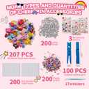 2 x 100PCS Cheer Pins Spirit Clips, Colored Wooden Clothes pins with 820pcs Mini Resin Animals Bow Eyeglass Flower Candy Bead and Sticker, Cheer Pin for Cheerleading, Backpack Decor, Team Crafts Gifts