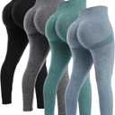 NORMOV 2 Piece Butt Lifting Workout Leggings for Women, Seamless Gym Scrunch Booty Lifting Sets (Medium, 4packs(black+blue+grey+forest Green))