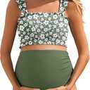 Summer Mae Maternity High Waist Bikini Swimsuit Two Piece Ruffled Hem Cute Bathing Suit Floral Pregnancy Swimwear (XX-Large, Garden Veil Bliss)