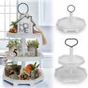 3 Tiered Tray Stand White Tier Serving Tray, Three Decorative Trays, Wooden Cupcake Stand 3 Tiered Farmhouse Tray for Home Decor(L 13.8 W 12.5 H 21.8)