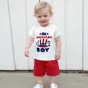 Toddler Baby Boy 4th of July Outfit American Flag Embroidery Waffle Knit T Shirt Shorts Set Patriotic Clothes (6-12 Months, Colorful)
