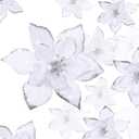 WILLBOND 36 Pcs 3 Size Christmas Poinsettia Christmas Tree Flowers Glitter Faux Flowers Decoration Artificial Poinsettia Ornaments for New Year Home Outdoor Decoration(3/4/ 6 Inch,White)
