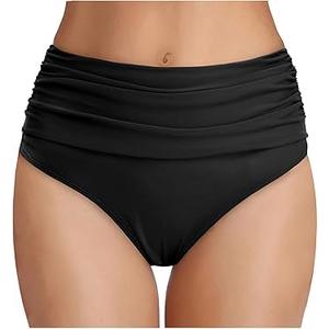 Tempt Me Women's High Waisted Bikini Bottom Tummy Control Ruched Bathing Suit Swim Bottom Size XS