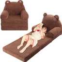 Foldable Kids Sofa, Sherpa Teddy Bear Toddler Couch with Tri Folding Foam Cushions, Comfy Couch for Kids Age 18 Months and Up (Small)