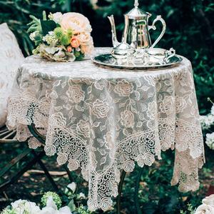 ARTABLE Rectangle Small Table Cloth Lace Macrame Vintage Tablecloth Shabby Chic Embroidered Oblong Table Cover for Wedding Banquet Holiday Long Dinner Tables (Golden, 43"x43")