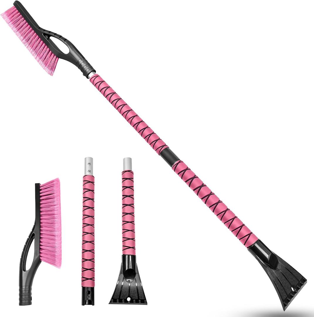 HEEYA 42.2 Inch Ice Scraper and Brush for Car, Snow Brush and Ice Scraper for Windshield Window, Car Snow Scraper with Foam Grip for SUV Truck Jeep Vehicle - Pink