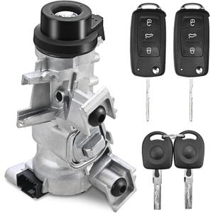 Yinlowa Ignition Switch Lock Cylinder Assembly with Keys & 48-Chip - Replaces 1K0905851B, 1K0905851 - Compatible with VW Jetta 2006-2018, Golf 2004-2011, Eos, Rabbit - 1.4L 2.0L 2.5L Engine