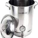 GasOne 8 Gallon Stainless Steel Home Brew Kettle Pot Pre Drilled 4 PC Set 32 Quart Tri Ply Bottom for Beer Brewing Includes Stainless Steel Lid, Thermometer, Ball Valve Spigot - Home Brewing Supplies