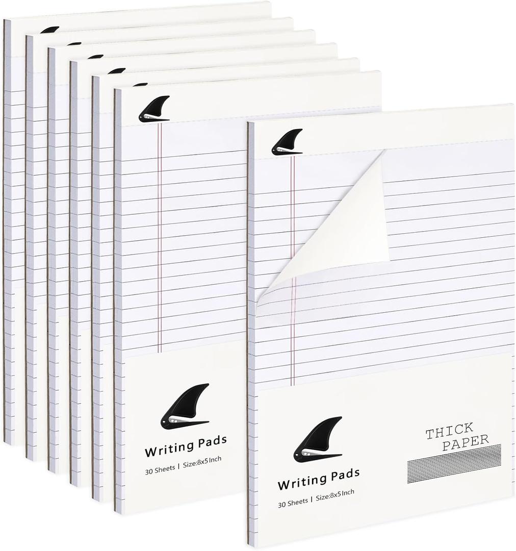 ZUFECY Legal Pads College Ruled 7-Pack, 5x8 Note Writing Pads with 30 Tear-Out Sheets, No-Bleed Premium Paper for Home & Office (Gray Line)
