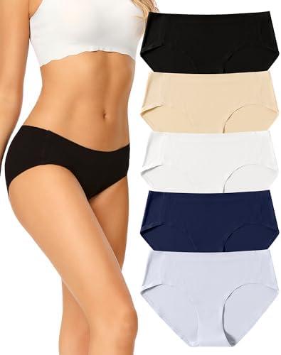 voenxe Women Seamless Hipster Underwear,Breathable Ladies Panties Bikini,No Show Briefs,Comfortable Undies for Women 5-Pack M
