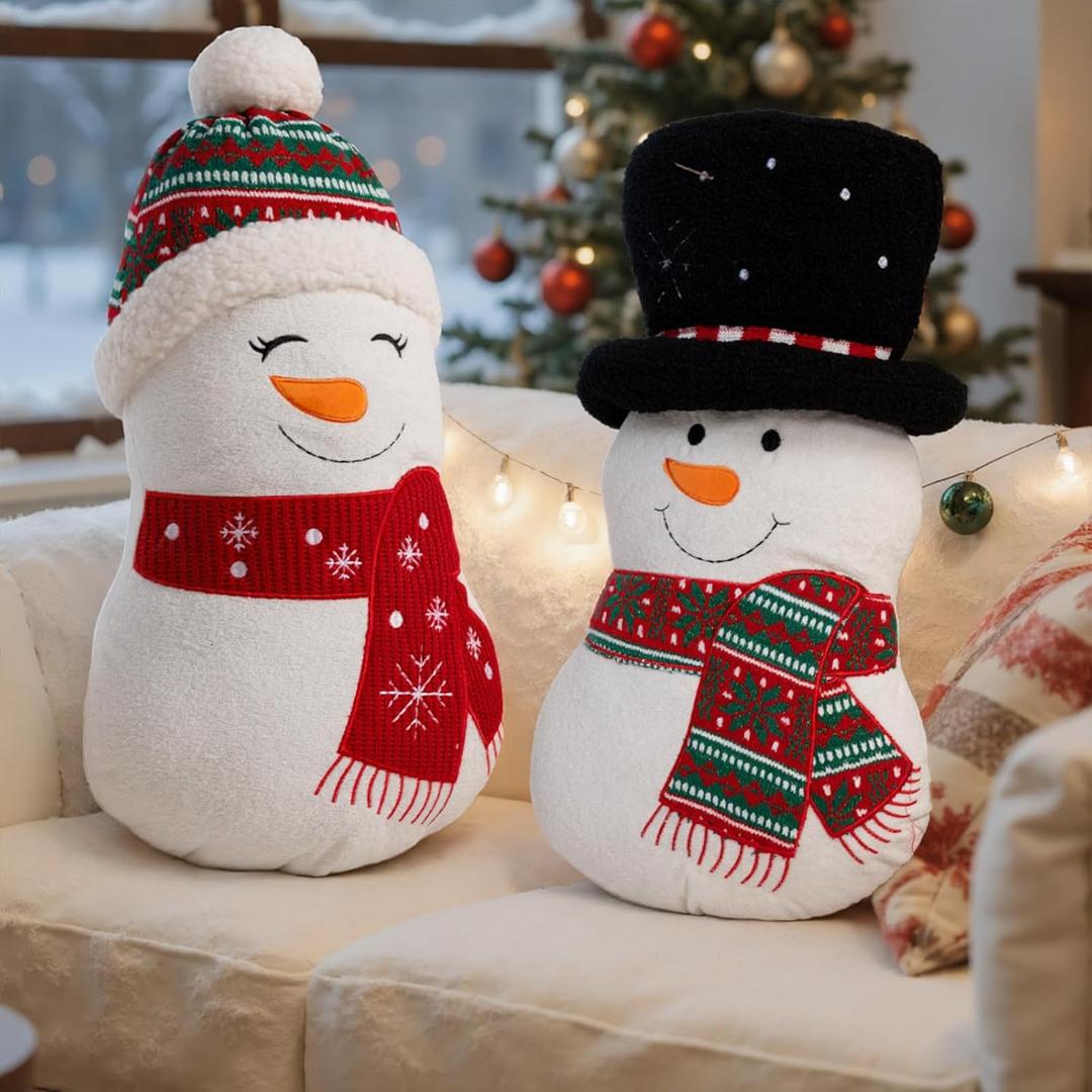 Lanpn Christmas Snowman Throw Pillows Set of 2, Christmas Decoration Winter White Throw Pillow Soft Fleece Cute Cushion for Sofa Couch Living Room Bedroom Xmas Decor (01 Snowman & Snowman)