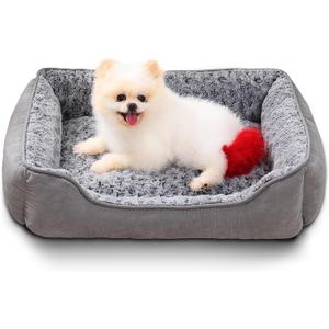 Dog Beds for Small Dogs, Soft Calming Pet Sofa Bed, Fully Washable and Durable, Rectangle Anti-Anxiety Pet Bed Couch with Anti-Slip Bottom, 20"x19", Grey