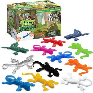 36 Set Sticky Gecko Lizard Toy Party Favor Slingshot, Stretchy Climbers On Wall for Kids, Goodie Bags & Easter Egg Stuffers, Mini Toys, Pinata
