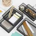 2 x Annova Mesh Stackable Drawer Cabinet and Shelf Organizer Bins Storage Basket School Office Supply Holder Tray- Set of 2 (Black, 6x12x2 Inch)