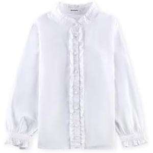SOLOCOTE Girls White Blouse Ruffle Long Sleeve Button Down Shirts Princess Cotton Loose Soft Tops Spring and Summer 10 Y