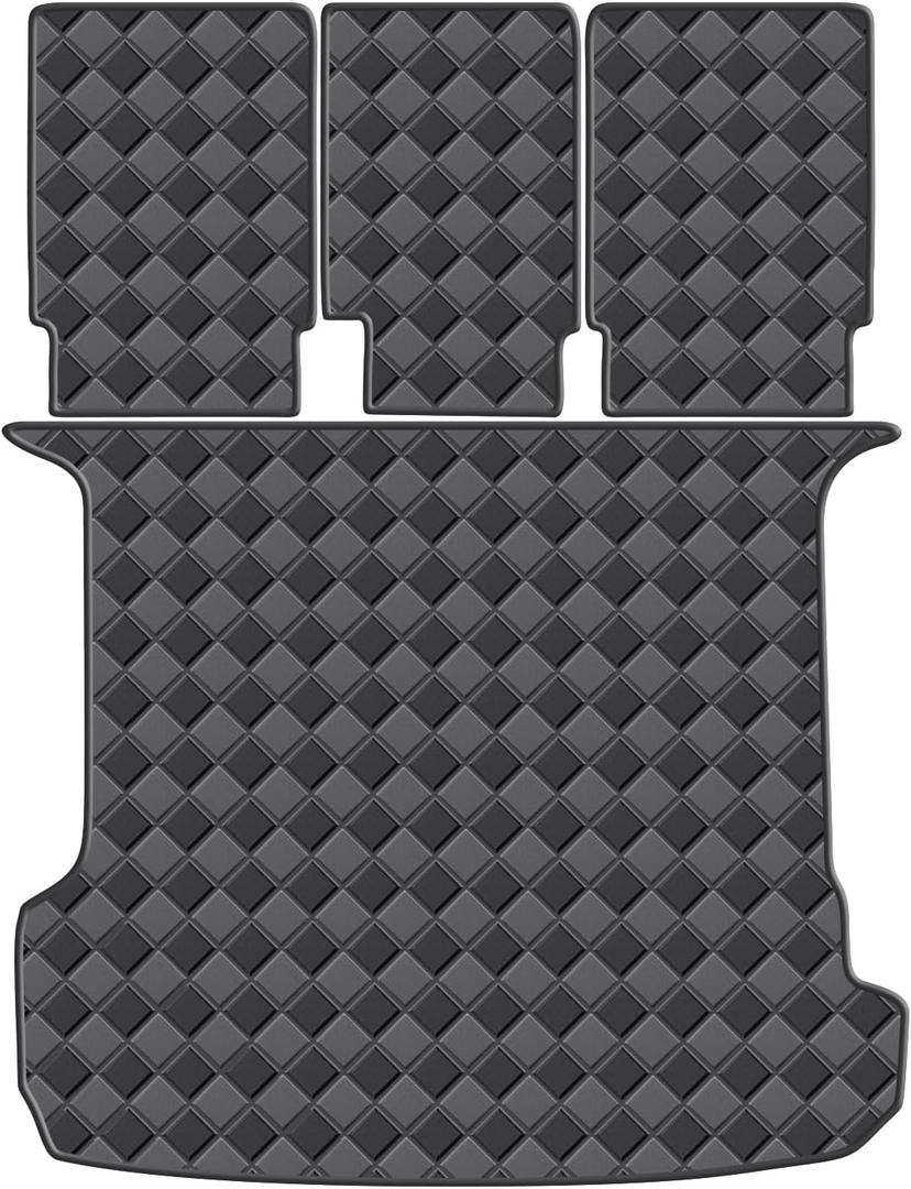 Cargo Mat & Backrest Mats for 2017-2024 Audi Q7 / SQ7 5 Seats Accessories, All Weather Waterproof Rear Cargo Liner Rear Trunk Liner Back Seat Cover Protector