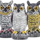3 Pack Owl Decoy to Scare Birds Away, Fake Owl Scarecrows, Pigeon Deterrent, Plastic Owl Statue for Outdoor Garden Yard