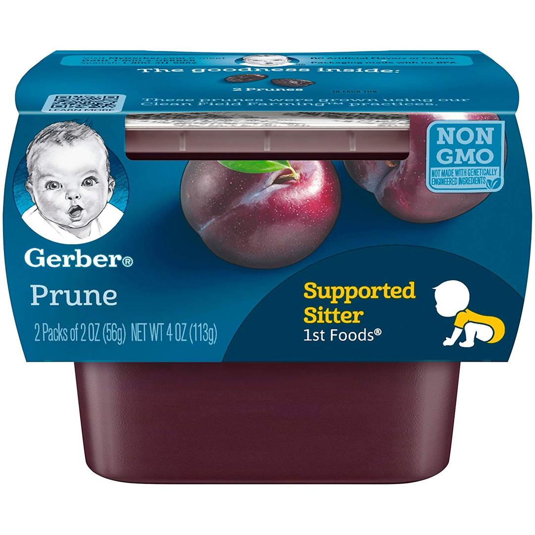 Gerber Stage 1 Baby Food, Prune Puree Tubs, No Artificial Colors or Flavors, Baby Puree, 16-Pack (BBD: 10/31/2026)