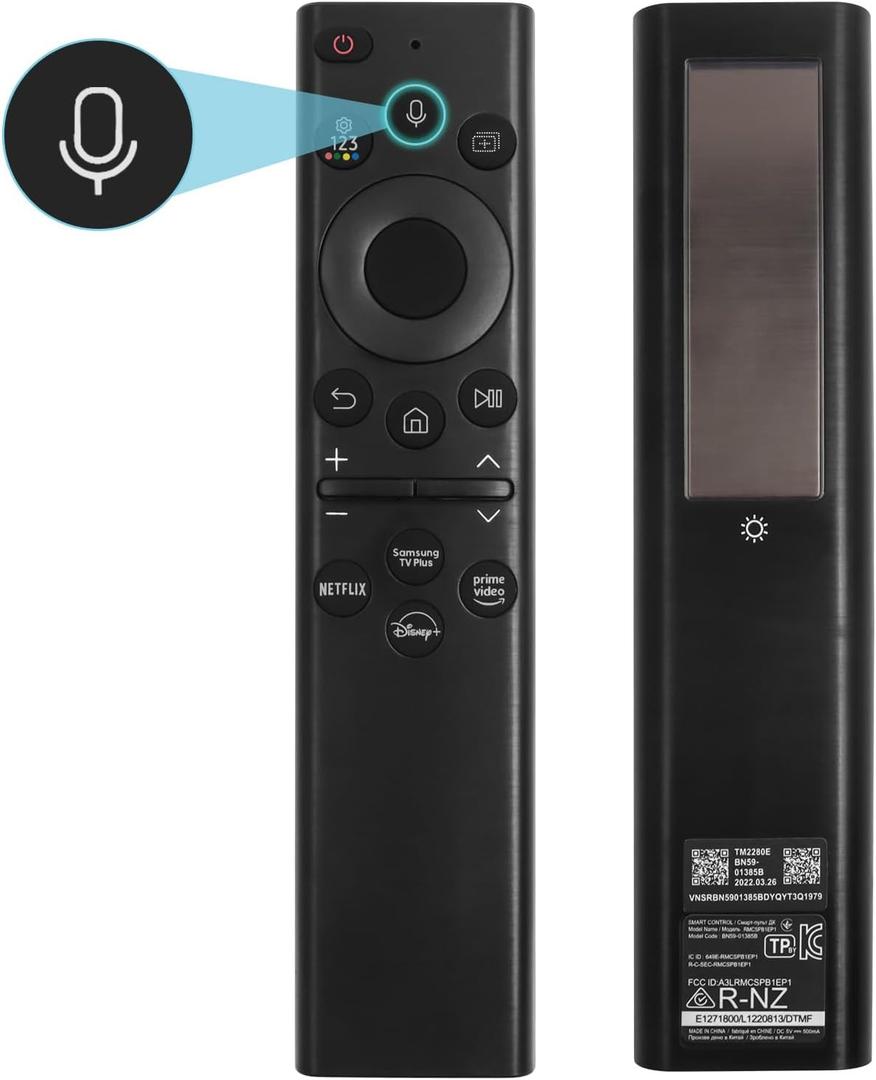 BN59-01385A Solar Voice Remote Replacement for Samsung Frame TV Remote with Bluetooth Rechargeable Solar Cell, Compatible with Samsung TVs 2021-2023 Frame Serif Crystal UHD Neo QLED OLED TVs, Black
