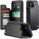 Compatible with iPhone 12/12 Pro Wallet Case with Card Holder RFID Blocking for Women Men, Double Magnetic Clasp Kickstand Shockproof Phone Case Fit for iPhone 12/12 Pro, Black