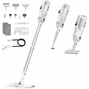 YKYI Steam Mop, Detachable 10 in 1 Multipurpose Steamer with 11 Attachments, Handheld Steam Cleaner for Home, Hardwood Floors, Laminate, Marble, Tile, Grout, Carpet, Windows Cleaning (Light White)