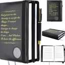 Double Alcoholics Anonymous AA Big Book Cover for 12 Steps & 12 Traditions With Medallion Holder, Pen Clip - AA Gifts for Serenity Prayer, Black