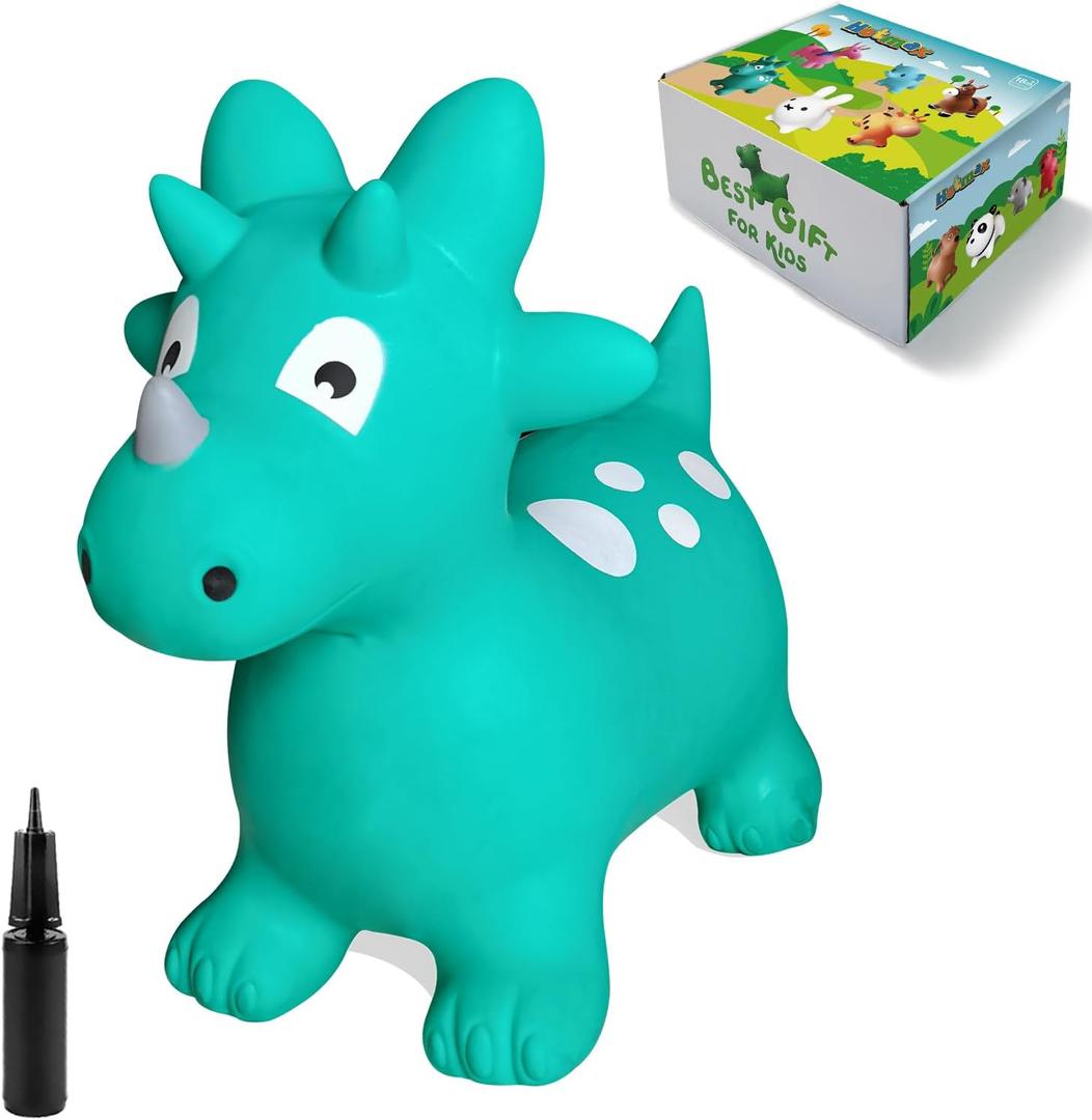 HotMax Bouncy Horse, Dinosaur Hopper Toys for Kids, Inflatable Ride on Bouncy Animals Toys for Toddlers, Jumping Horse for Baby Year Old Birthday Gift for Boy or Girl (Triceratops)