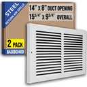 [2 Pack] Fits 14x8 Duct Opening | Steel Baseboard Return Air Grille by Handua | Vent Cover Grill | 7/8" Margin Turnback [Depth] to Fit Baseboard | White | Outer Dimensions: 15.75"W X 9.75 "H