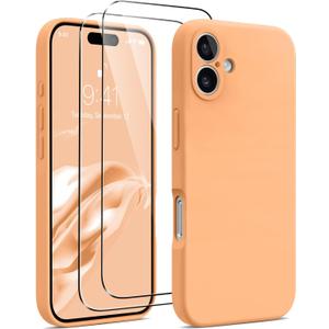 AOTESIER Magnetic for iPhone 16 Plus Case, [Compatible with MagSafe][Camera Protection], Food Grade Silicone Phone Case with [2 Screen Protectors], Anti-Scratch Protective Lining, Peach