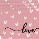 Artoid Mode Pink Love Hearts Placemats Set of 4, 12x18 Inch Seasonal Table Mats for Party Kitchen Dining Decoration