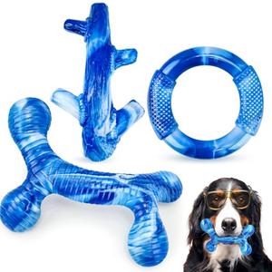 Furdog 3Pack Dog Toys for Aggressive Chewers Dog Chew Toy Tough Dog Toys to Keep Them Busy Bacon Flavor Teething Chew Toys & Dental Health for Large Medium Small Breeds (Blue) 2 Pack