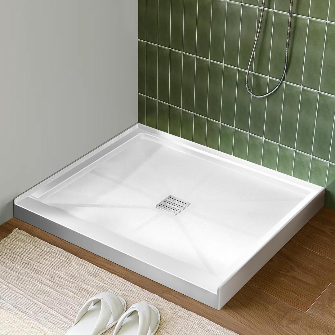 Shower Base 36"36"4", Single Threshold Shower Tray with Center Drain, Square SMC Shower Pan, White Slip Resistant Textured Surface Shower Base For Bathroom