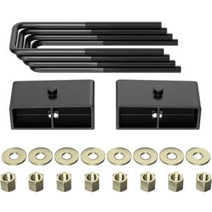 Richeer 2'' Rear Leveling Lift Block Kit Compatible with 1999-2024 Silverado 1500 2WD/4WD,1999-2024 Sierra 1500 2WD/4WD, 2 inch Black Leveling Lift Block Extended Square U-Bolts