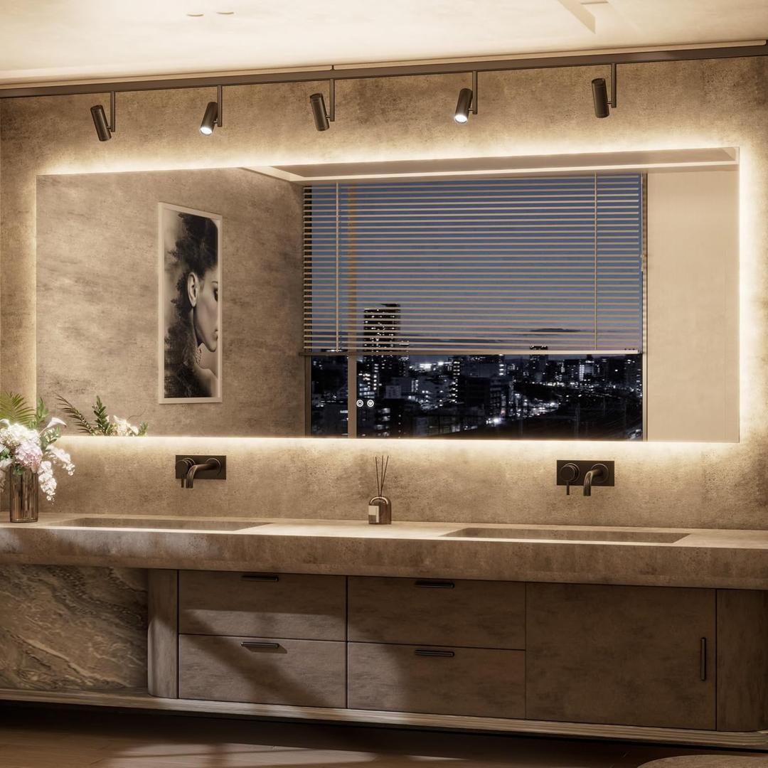 TETOTE 94 x 36 Inch LED Backlit Bathroom Mirror with Lights,3Color White/Warm/Natural,Anti-Fog Lighted Mirror,Dimmable,Vanity Mirror,Wall Mounted