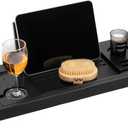 Teak Bathtub Tray | Adjustable Width Tray with WineHolder, Tablet/Phone & Book Stand, Splash-Proof for Bath Time- Black