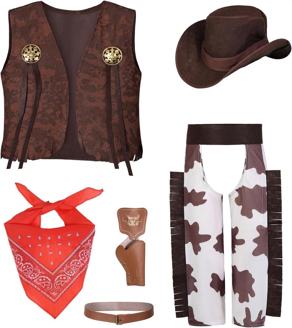 TOGROP Cowboy Costume for Boys 5pcs Kids Cowgirl Western Dress Up Party Cosplay 3-13 Years (6-7 Years)