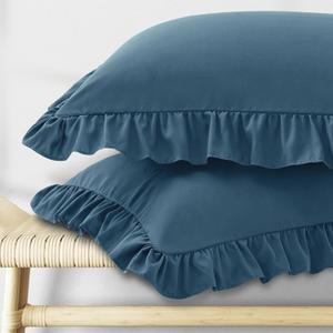 KKJIAF Ruffle Pillow Cases Standard Size Set of 2, Ruffled Pillow Covers with Envelope Closure, Wrinkle Resistant Ruffled Pillow Shams 20" x 26", Dark Blue