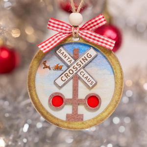 3 x Santa Claus Crossing Christmas Ornament  Wooden Railroad Crossing Sign Ornament with Santa Sleigh  Fun Novelty Holiday Tree Decoration Gift O112