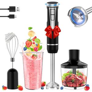 Cordless Immersion Blender Handheld, 4-in-1 Cordless Hand Blender with 500ml Chopper, 600ml Beaker & Egg Whisk, 8 Speeds, USB Rechargeable Handheld Blender Cordless  Smoothies, Baby Food (Black)